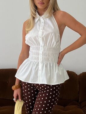 Princess Polly White Halter Button-Front Peplum Camisole